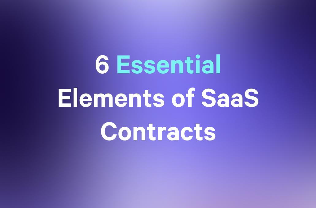 a purple background with the words `` 6 essential elements of saas contracts '' written on it .
