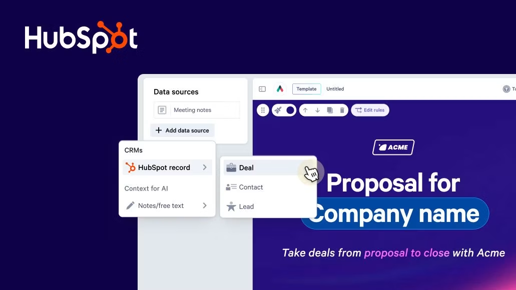 A proposal being created from HubSpot data