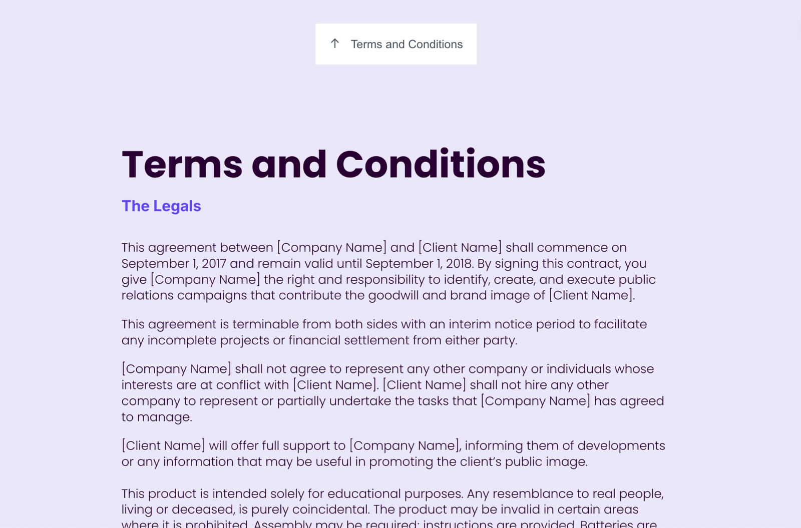 a page that says terms and conditions on it