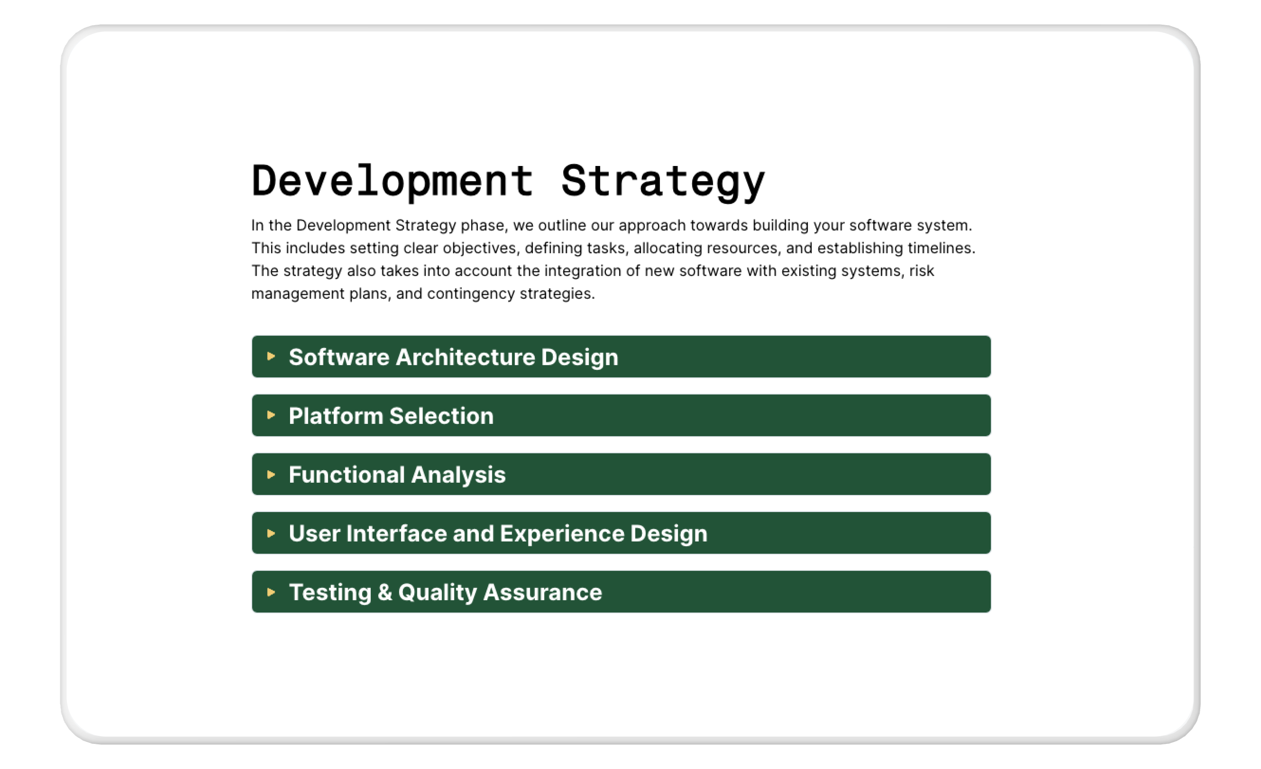 Development Strategy block of Qwilr's Software Proposal Template 