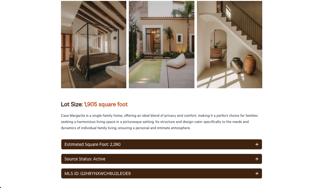 a website shows a lot size of 1905 square feet