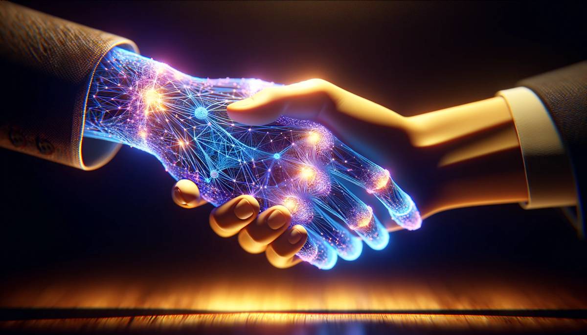 ai hand meeting with a human hand