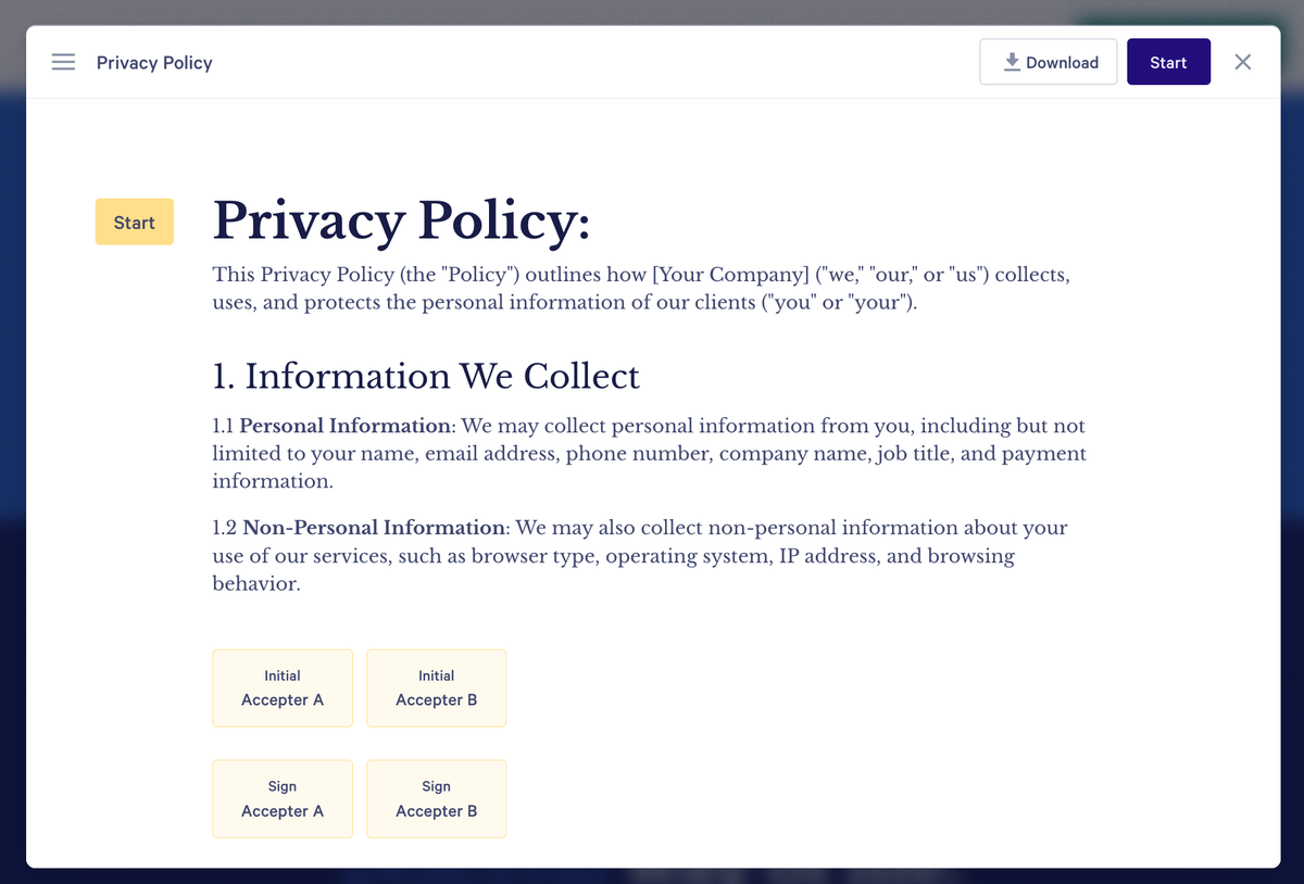 a privacy policy is displayed on a computer screen