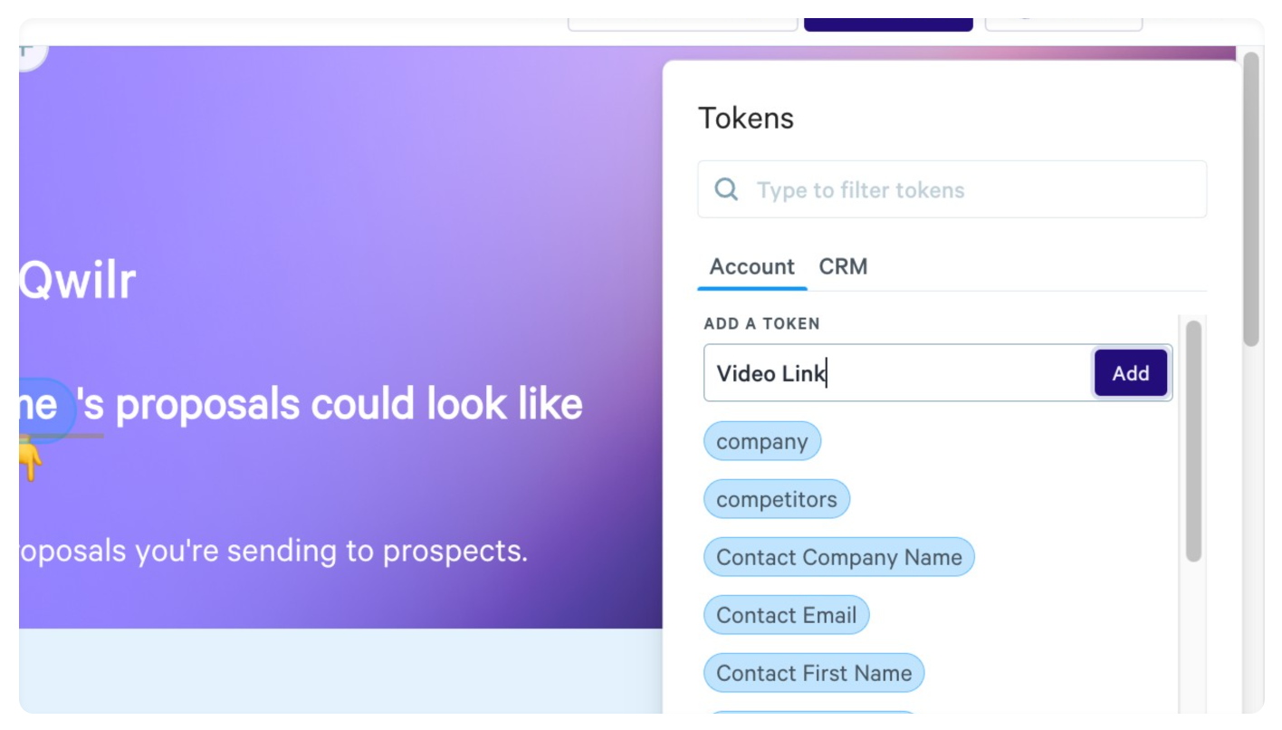 Enter a new token name, e.g. Video Link, and click Add to save the token.