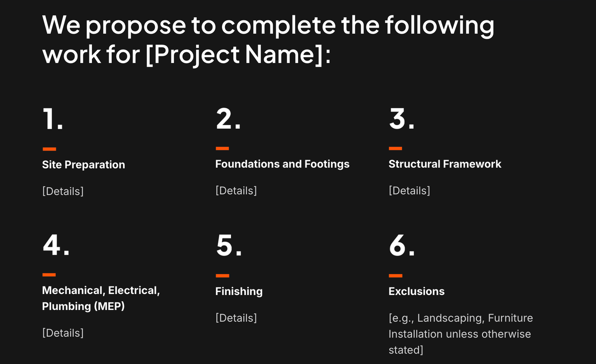 a black background with the words we propose to complete the following work for [ project name ]