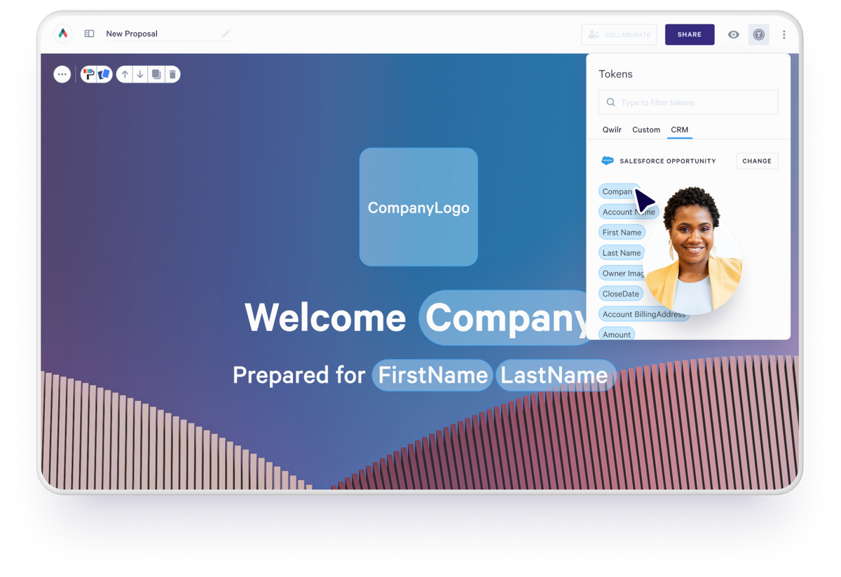 A rep pulling together a contract with personalization tokens