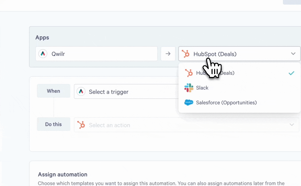 a screenshot of a dashboard with a hand pointing at a slack icon .