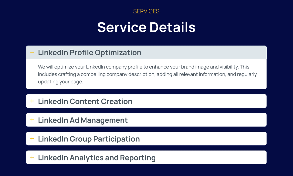 a linkedin profile optimization service details page