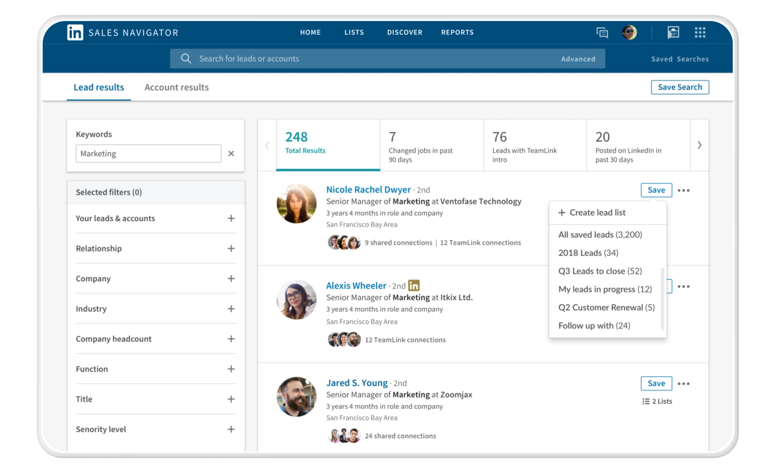 a screenshot of the linkedin sales navigator