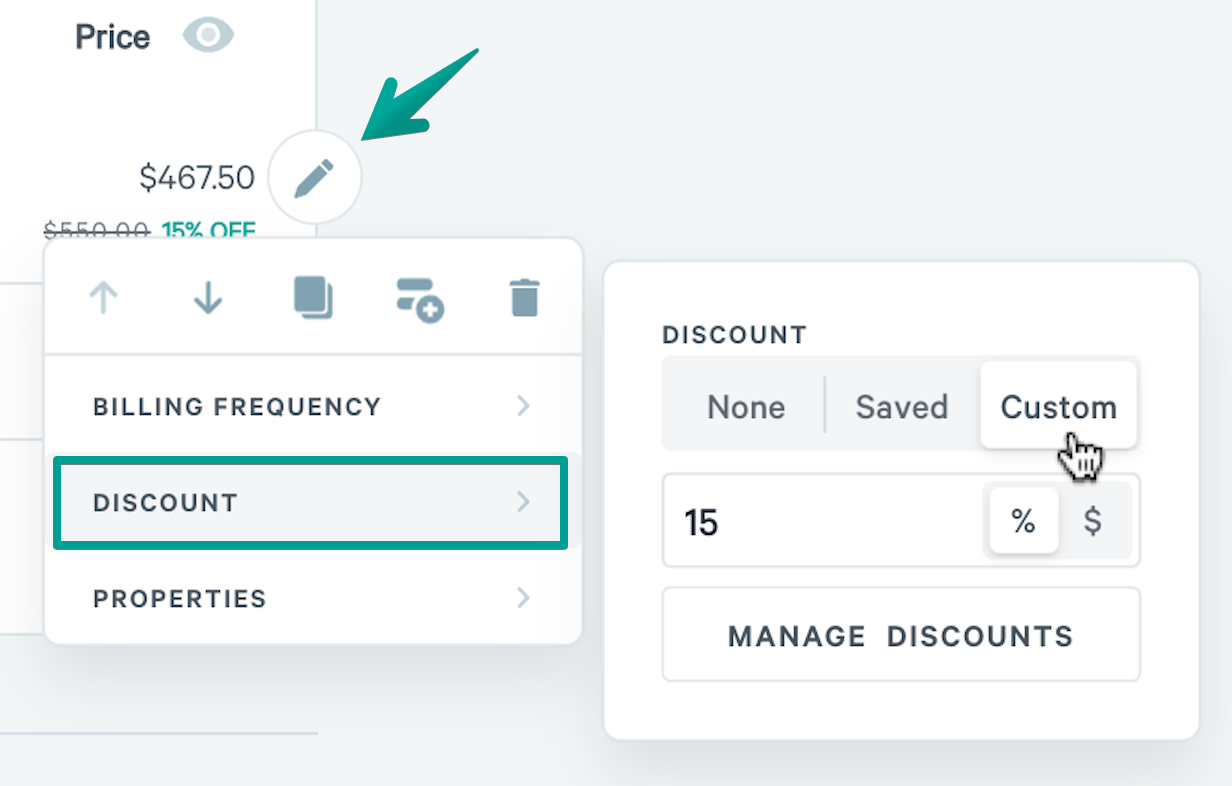 Discount selected on quote block