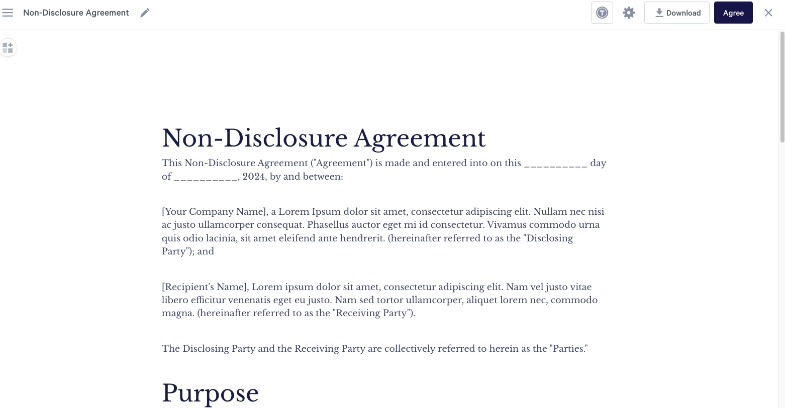 a screen shot of a non-disclosure agreement