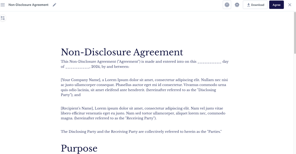 a screen shot of a non-disclosure agreement