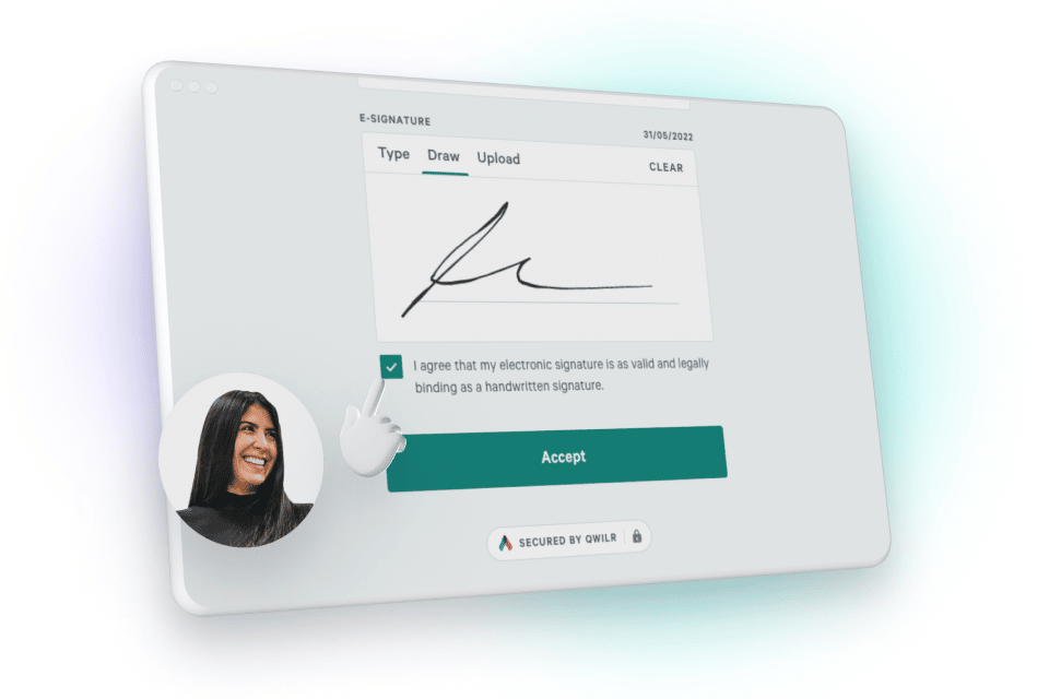 a screen displays an electronic signature and says accept