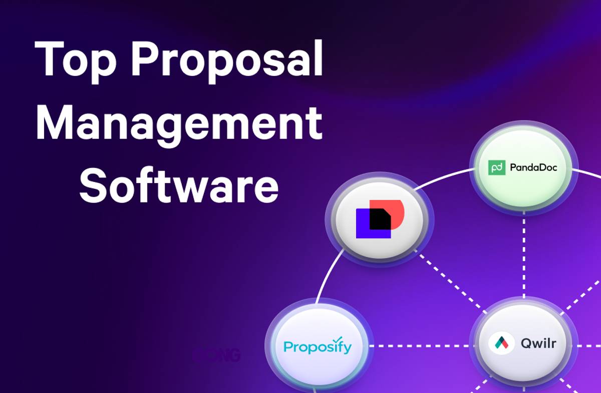 a diagram of the top proposal management software on a purple background .
