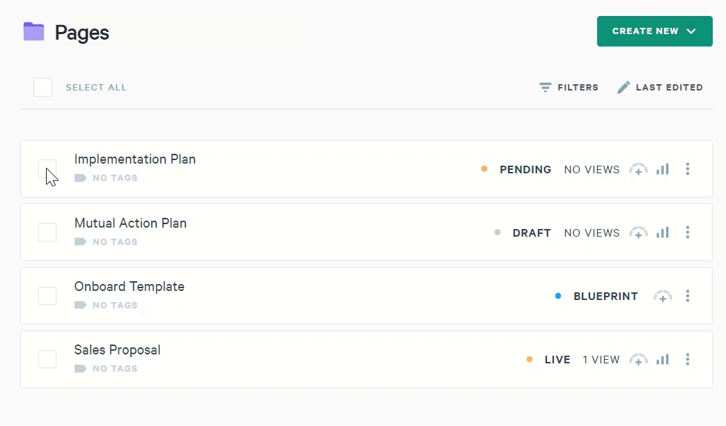 Assigning an engagement algorithm to a selection of Qwilr pages