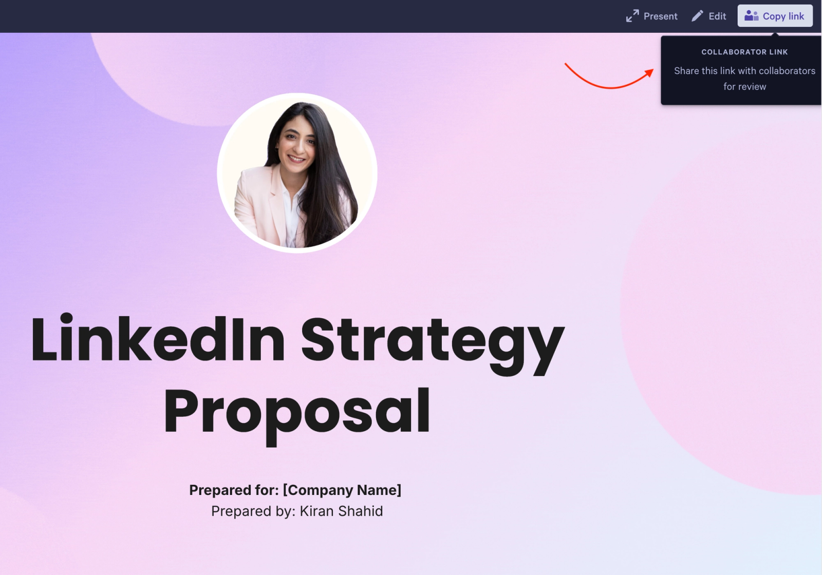 a linkedin strategy proposal prepared for company name prepared by kiran shahid