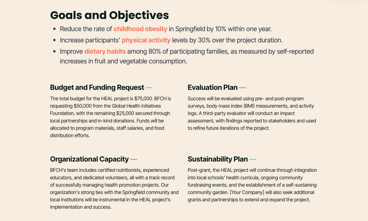 a page that says goals and objectives on it
