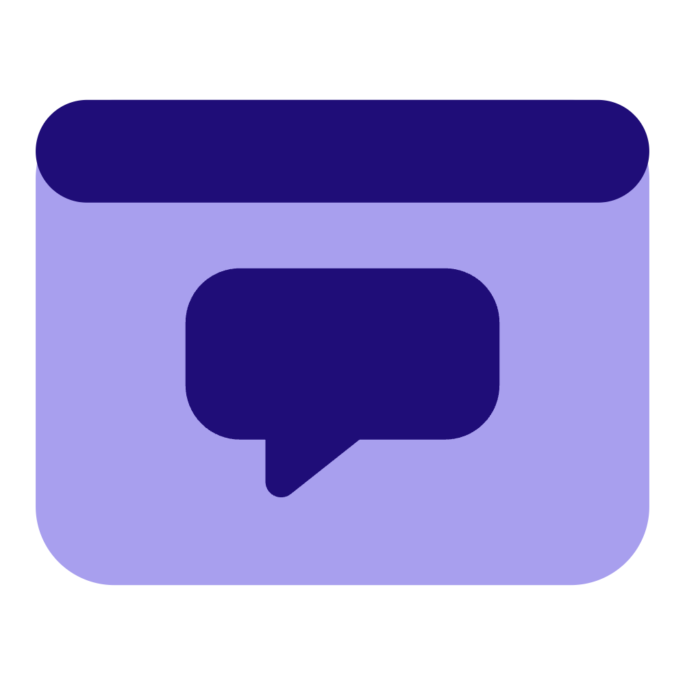 An icon of a speech bubble inside a window or tab.