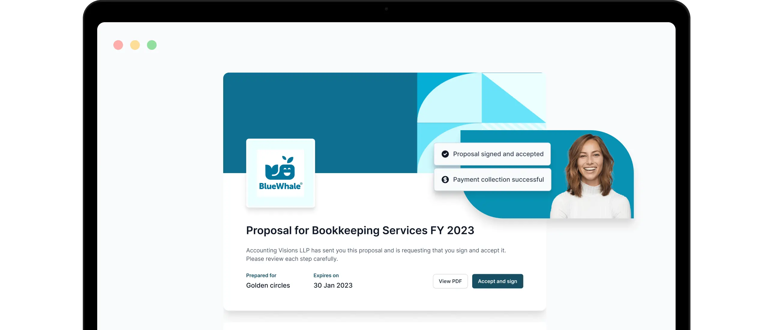 a computer screen shows a proposal for bookkeeping services fy 2023