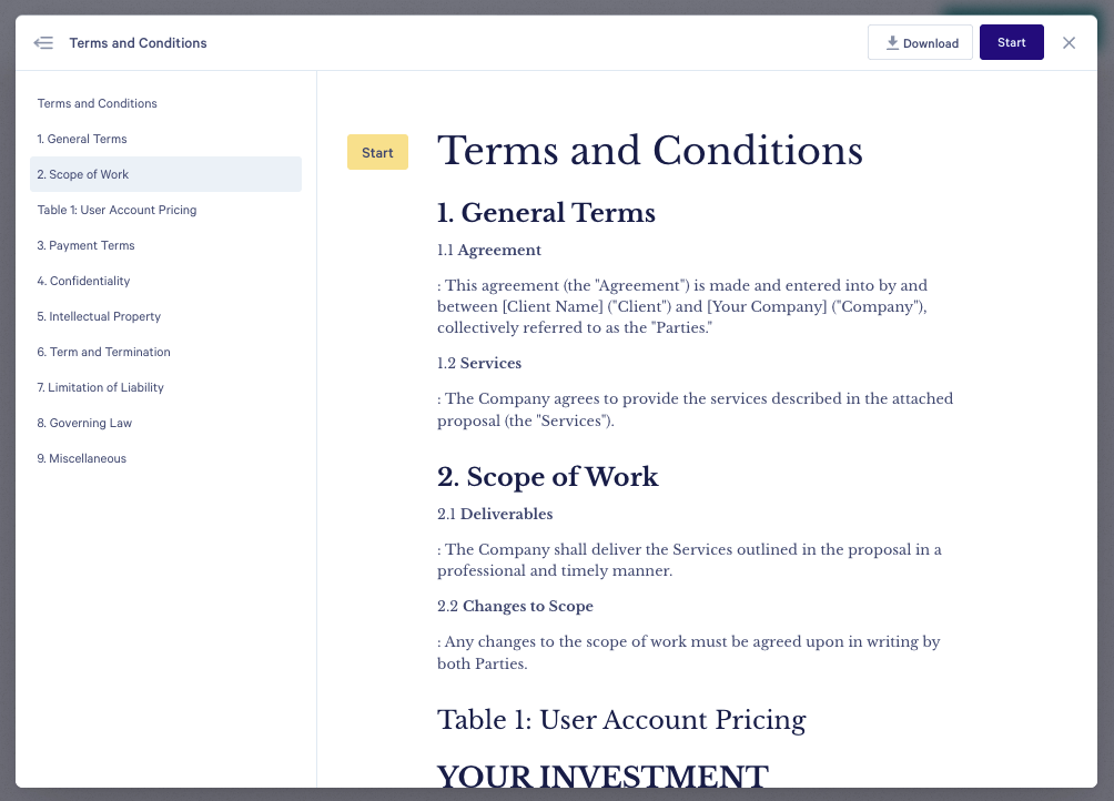 a screenshot of a document titled terms and conditions