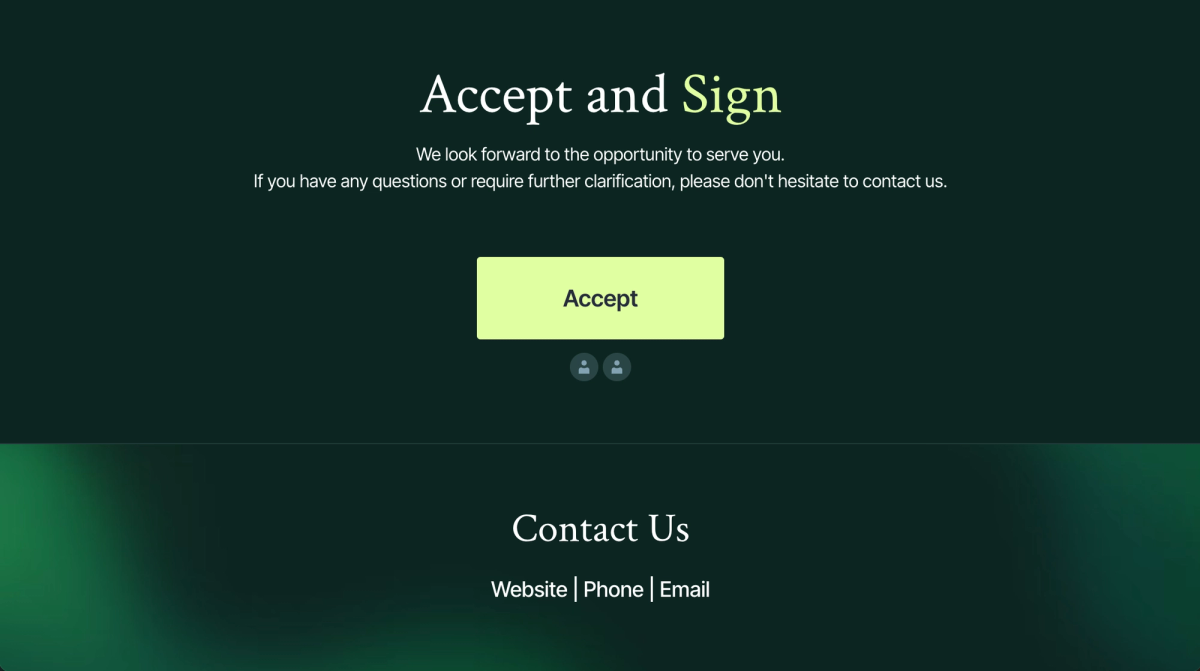 a screen that says accept and sign on it