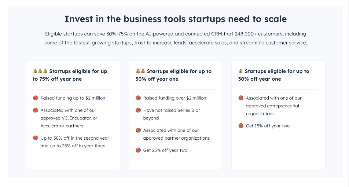 a page that says invest in the business tools startups need to scale