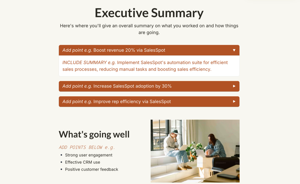 an executive summary shows what 's going well
