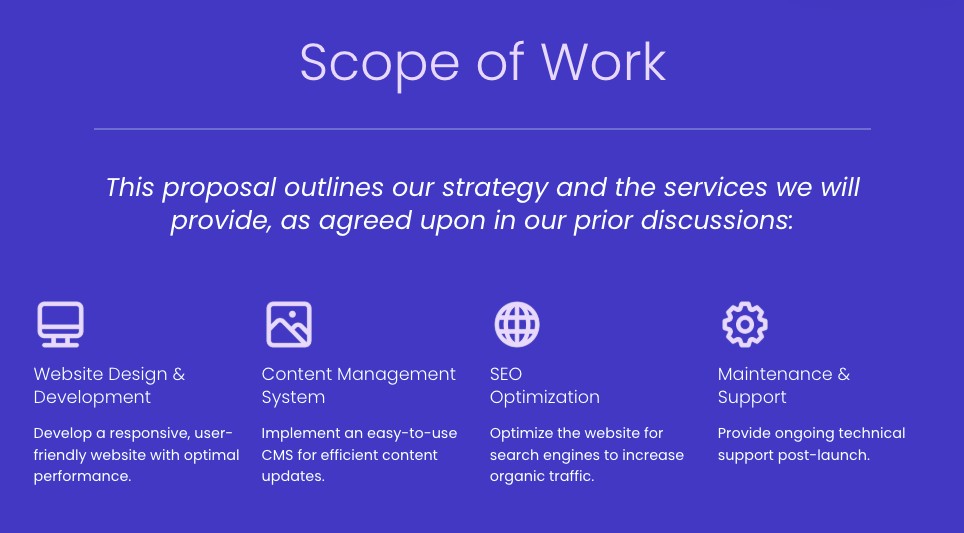 scope of work is written on a blue background