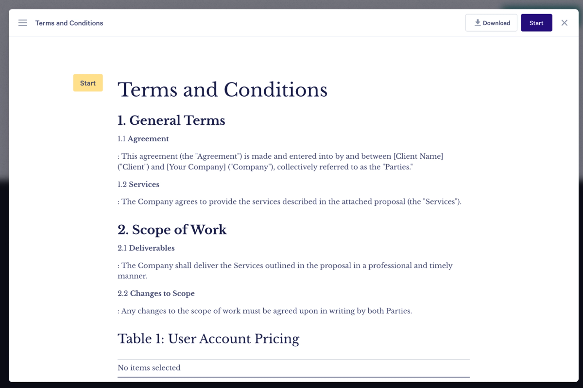 a screenshot of the terms and conditions page