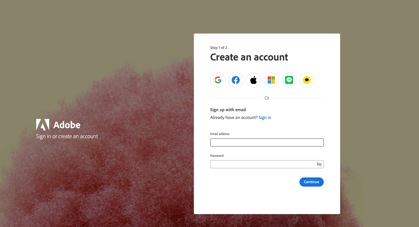 an adobe sign in or create an account page