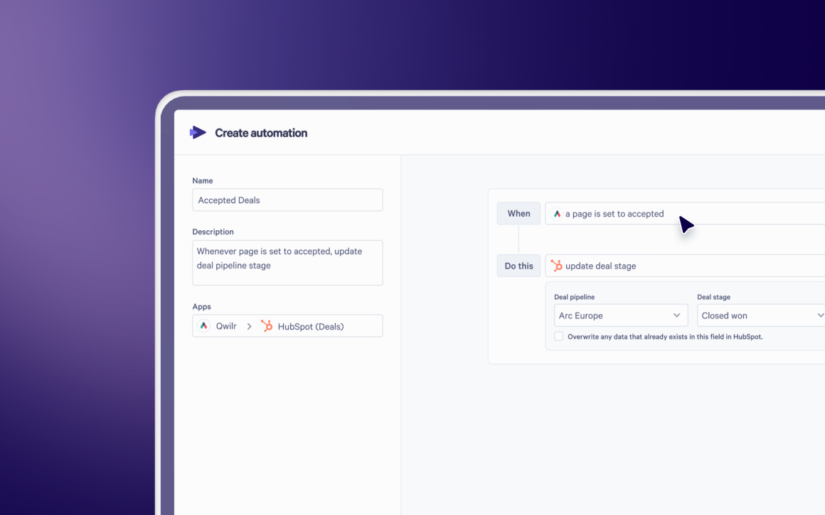 Qwilr's automation creation user interface