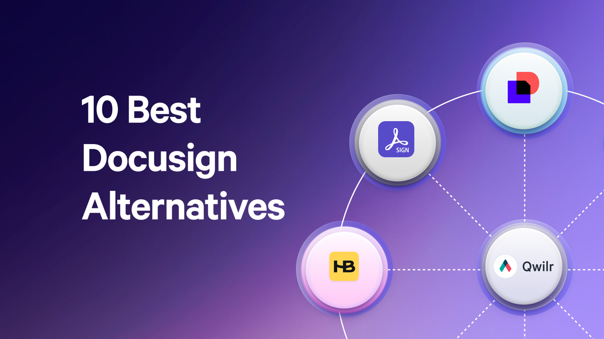 a purple background with the words " 10 best docusign alternatives "