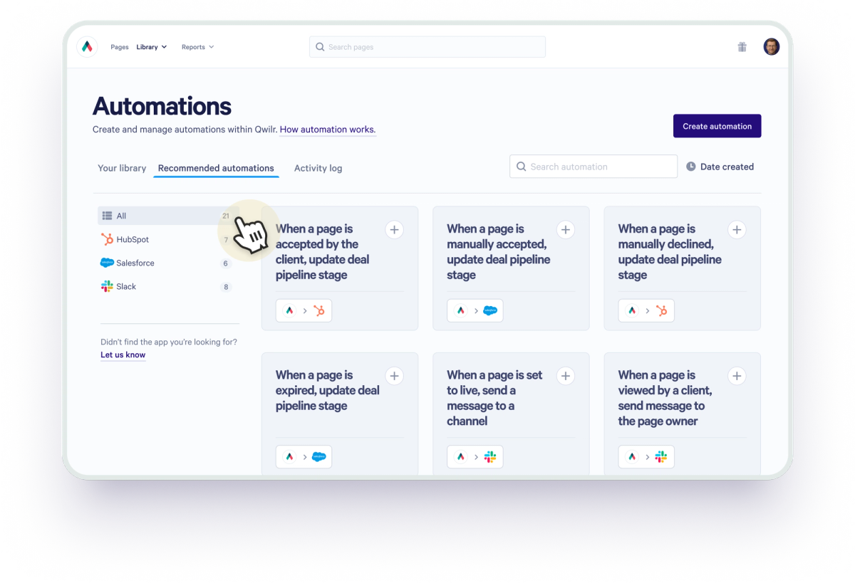 a screenshot of the automations page on a tablet