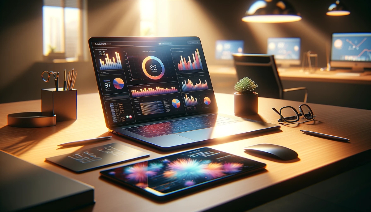 a laptop computer is sitting on top of a wooden desk .