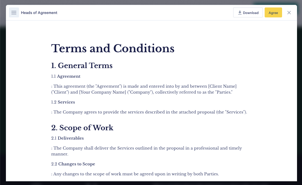 a screenshot of the terms and conditions of an agreement