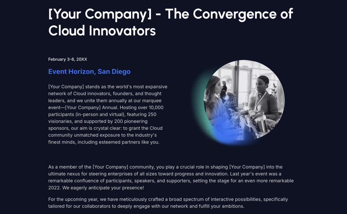 a page that says your company the convergence of cloud innovators