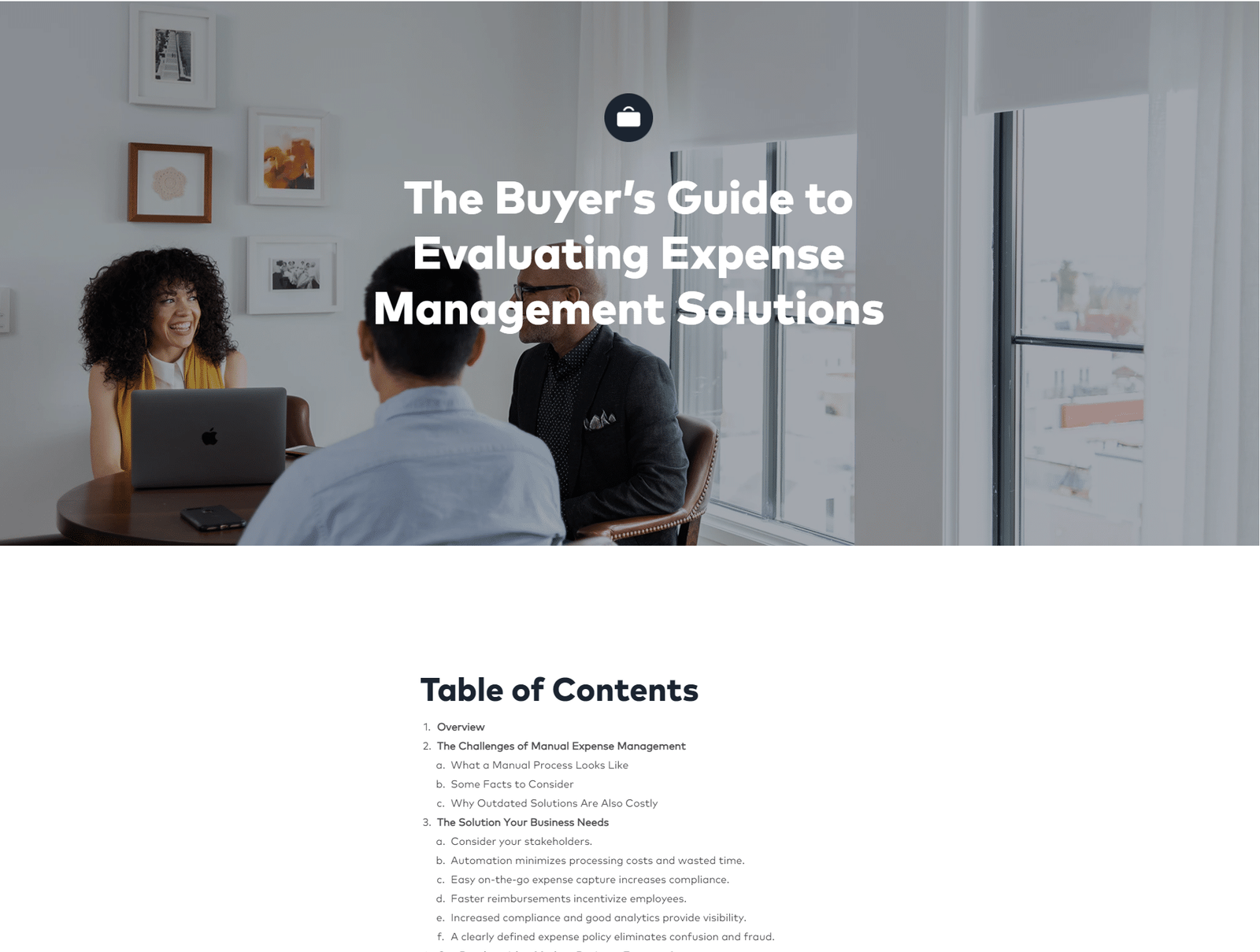 A screenshot of TravelBank's "Buyers guide" Qwilr page