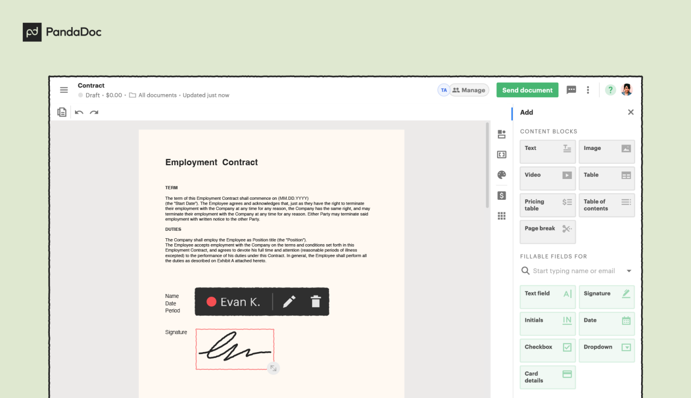 Pandadoc esign interface