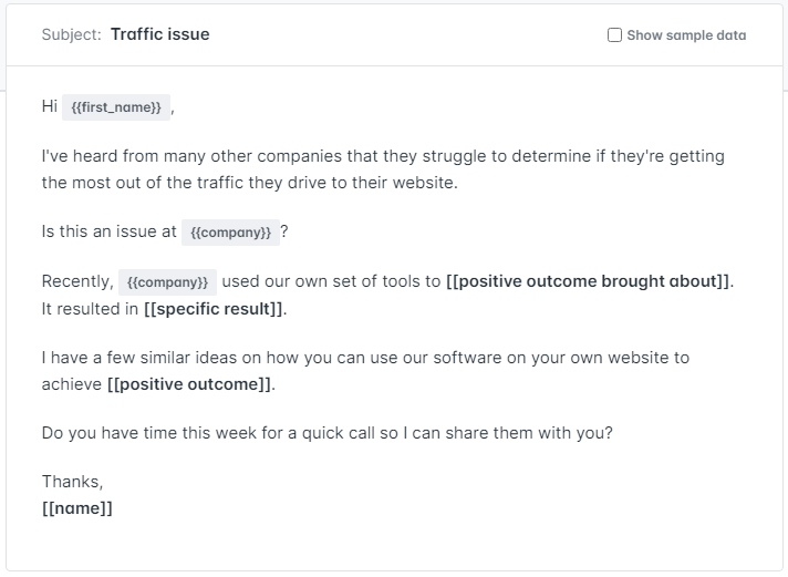a screenshot of an email with the subject traffic issue