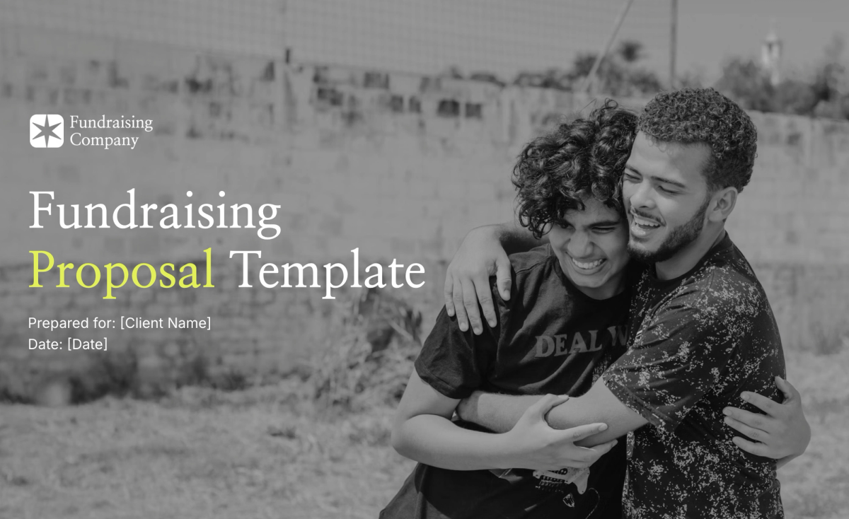 a fundraising proposal template with two men hugging each other