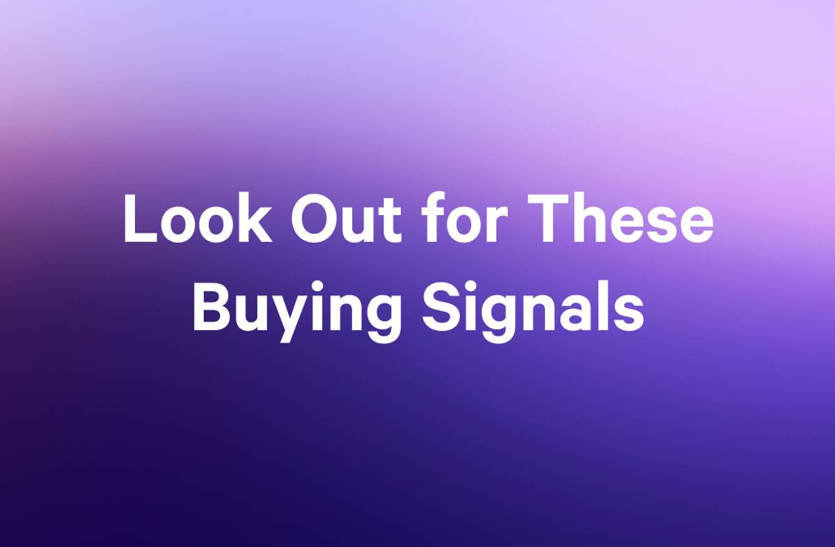 a purple background with the words `` look out for these buying signals '' written on it .