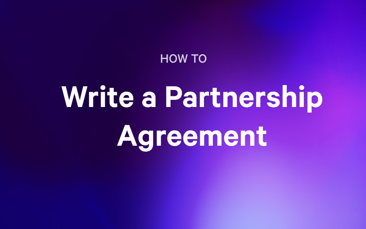 how to write a partnership agreement on a purple background