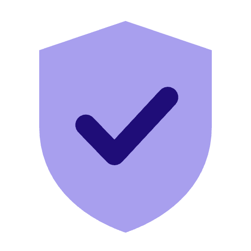 Purple shield with checkmark.