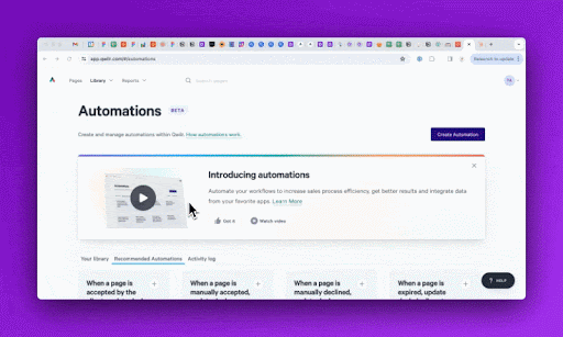 Screenshot of a web page titled "Automations" in a browser, featuring an introductory video banner and a "Create Automation" button.