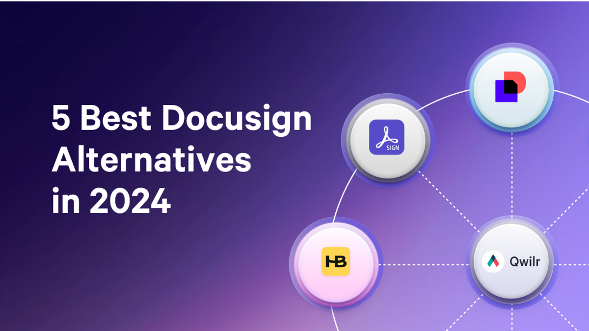 a purple background with the words 5 best docusign alternatives in 2024