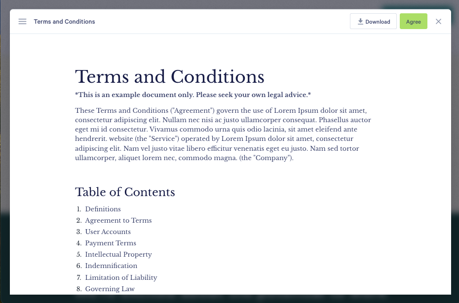 a screenshot of a terms and conditions document