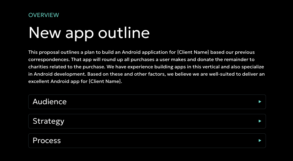 a black screen with the words new app outline on it