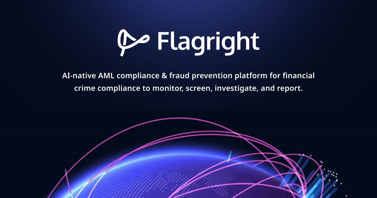 an advertisement for flagright with a globe in the background