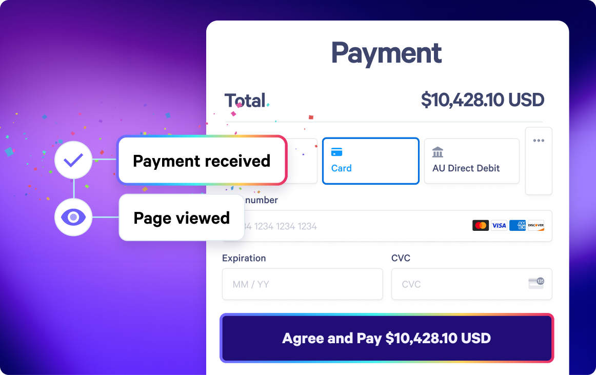 a payment page that says payment received and page viewed