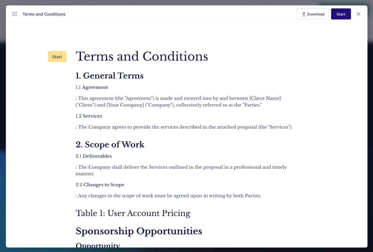 a screenshot of the terms and conditions page